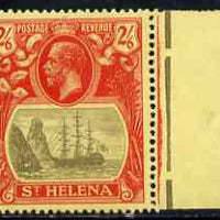 St Helena 1922-37 KG5 Badge Script 2s6d marginal single with variety 'Bottom vignette frame line broken twice' (stamp 24) mtd mint SG 109var