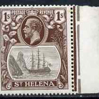St Helena 1922-37 KG5 Badge Script 1s marginal single with variety 'Bottom vignette frame line broken twice' (stamp 24) mtd mint SG 106var