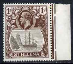 St Helena 1922-37 KG5 Badge Script 1s marginal single with variety 'Bottom vignette frame line broken twice' (stamp 24) mtd mint SG 106var
