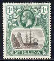 St Helena 1922-37 KG5 Badge Script 1d single with variety 'Right vignette frame line dented' (stamp 27) mtd mint SG 98var