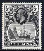 St Helena 1922-37 KG5 Badge Script 1/2d single with variety 'Right vignette frame line dented' (stamp 27) mtd mint SG 97var