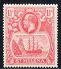 St Helena 1922-37 KG5 Badge Script 1.5d rose-red single with variety 'Right vignette frame line dented' (stamp 27) mtd mint SG 99var