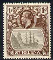 St Helena 1922-37 KG5 Badge Script 1s single with variety 'Right vignette frame line dented' (stamp 27) mtd mint SG 106var