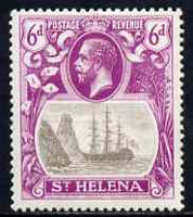 St Helena 1922-37 KG5 Badge Script 6d single with variety 'Right vignette frame line dented' (stamp 27) mtd mint SG 104var