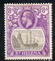 St Helena 1922-37 KG5 Badge Script 8d single with variety 'Right vignette frame line dented' (stamp 27) mtd mint SG 105var