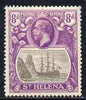 St Helena 1922-37 KG5 Badge Script 8d single with variety '11th line of shading broken to right of mizzen mast and rope broken at top of mizzen peak' (stamp 32) mtd mint SG 105var