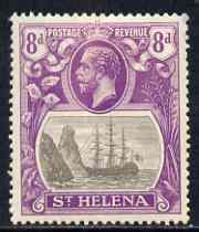 St Helena 1922-37 KG5 Badge Script 8d single with variety '11th line of shading broken to right of mizzen mast and rope broken at top of mizzen peak' (stamp 32) mtd mint SG 105var