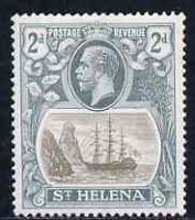 St Helena 1922-37 KG5 Badge Script 2d single with variety '11th line of shading broken to right of mizzen mast and rope broken at top of mizzen peak' (stamp 32) mtd mint SG 100var