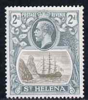 St Helena 1922-37 KG5 Badge Script 2d single with variety '11th line of shading broken to right of mizzen mast and rope broken at top of mizzen peak' (stamp 32) mtd mint SG 100var