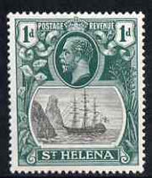 St Helena 1922-37 KG5 Badge Script 1d single with variety 'Diagonal scratch in front of rock, 12th line of shading broken between main 7 mizzen masts and frame line weak at left' (stamp 33) mtd mint SG 98var