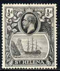 St Helena 1922-37 KG5 Badge Script 1/2d single with variety 'Left vignette frame broken at centre, 8th line of shading broken by mizzen mast & 18th line damaged at right' (stamp 48) mtd mint SG 97var