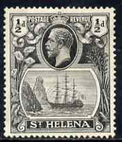 St Helena 1922-37 KG5 Badge Script 1/2d single with variety 'Left vignette frame broken at centre, 8th line of shading broken by mizzen mast & 18th line damaged at right' (stamp 48) mtd mint SG 97var