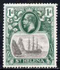 St Helena 1922-37 KG5 Badge Script 1d single with variety 'Left vignette frame broken at centre, 8th line of shading broken by mizzen mast & 18th line damaged at right' (stamp 48) mtd mint SG 98var