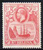 St Helena 1922-37 KG5 Badge Script 1.5d rose-red single with variety 'Left vignette frame broken at centre, 8th line of shading broken by mizzen mast & 18th line damaged at right' (stamp 48) mtd mint SG 99var