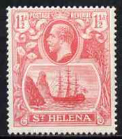 St Helena 1922-37 KG5 Badge Script 1.5d rose-red single with variety 'Left vignette frame broken at centre, 8th line of shading broken by mizzen mast & 18th line damaged at right' (stamp 48) mtd mint SG 99var