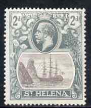 St Helena 1922-37 KG5 Badge Script 2d single with variety 'Left vignette frame broken at centre, 8th line of shading broken by mizzen mast & 18th line damaged at right' (stamp 48) mtd mint SG 100var