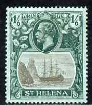 St Helena 1922-37 KG5 Badge MCA 1s6d single with variety 'Left vignette frame broken at centre, 8th line of shading broken by mizzen mast & 18th line damaged at right' (stamp 48) mtd mint SG 93var
