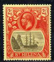 St Helena 1922-37 KG5 Badge Script 2s6d single with variety 'Left vignette frame broken at centre, 8th line of shading broken by mizzen mast & 18th line damaged at right' (stamp 48) mtd mint SG 109var
