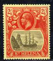 St Helena 1922-37 KG5 Badge Script 2s6d single with variety 'Left vignette frame broken at centre, 8th line of shading broken by mizzen mast & 18th line damaged at right' (stamp 48) mtd mint SG 109var
