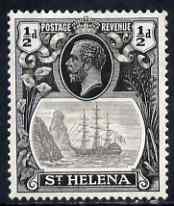 St Helena 1922-37 KG5 Badge Script 1/2d single with variety '8th line of shading broken right of rock' (stamp 50) mtd mint SG 97var