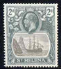 St Helena 1922-37 KG5 Badge Script 2d single with variety '8th line of shading broken right of rock' (stamp 50) mtd mint SG 100var