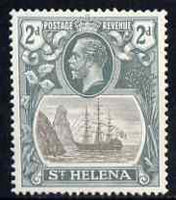 St Helena 1922-37 KG5 Badge Script 2d single with variety '8th line of shading broken right of rock' (stamp 50) mtd mint SG 100var