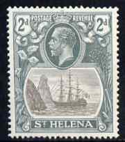 St Helena 1922-37 KG5 Badge Script 2d single with variety '8th line of shading broken right of rock' (stamp 50) mtd mint SG 100var
