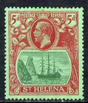 St Helena 1922-37 KG5 Badge Script 5d single with frame variety 'Inner left frame line broken at top' (stamp 58) mtd mint SG 103var