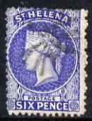St Helena 1864-73 QV Crown CC P12.5 6d ultramarine used with cork cancel SG16a