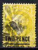 St Helena 1864-73 QV Crown CC P14 x 12.5 2d yellow used SG22