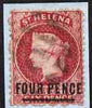St Helena 1864-73 QV Crown CC P12.5 4d carmine (thick bar words 18mm) used SG14