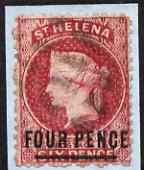 St Helena 1864-73 QV Crown CC P12.5 4d carmine (thick bar words 18mm) used SG14