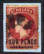 St Helena 1864-73 QV Crown CC P12.5 4d carmine (thick bar words 19mm) used SG15