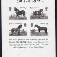 Great Britain 1978 Horses 'black print' set of 4 on official souvenir sheetlet unmounted mint