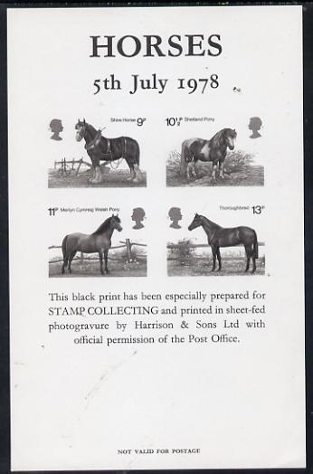 Great Britain 1978 Horses 'black print' set of 4 on official souvenir sheetlet unmounted mint