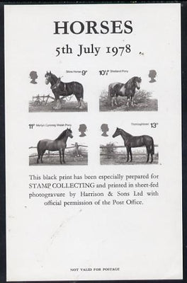 Great Britain 1978 Horses 'black print' set of 4 on official souvenir sheetlet unmounted mint