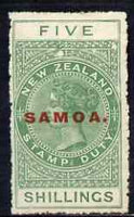 Samoa 1914-24 QV Postal Fiscal 5s green mtd mint (ragged perfs) SG124