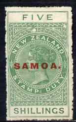 Samoa 1914-24 QV Postal Fiscal 5s green mtd mint (ragged perfs) SG124