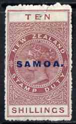 Samoa 1914-24 QV Postal Fiscal 10s maroon mtd mint (torn with ragged perfs) SG125