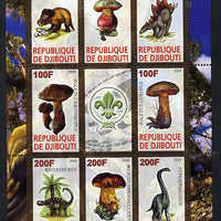Djibouti 2010 Dinosaurs & Mushrooms #2 perf sheetlet containing 8 values plus label with Scout logo unmounted mint