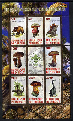 Djibouti 2010 Dinosaurs & Mushrooms #2 perf sheetlet containing 8 values plus label with Scout logo unmounted mint