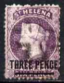 St Helena 1864-73 QV Crown CC P12.5 3d dull violet (thick bar) used SG11