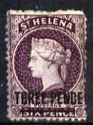 St Helena 1864-73 QV Crown CC P12.5 3d dull violet (thick bar) mounted mint (part og) SG11