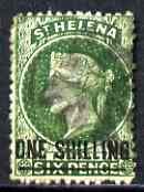 St Helena 1864-73 QV Crown CC P12.5 1s deep green (thin bar) used SG17
