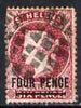 St Helena 1864-73 QV Crown CC P14 x 12.5 4d carmine fine used with cork cancel SG24