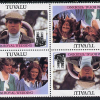 Tuvalu 1986 Royal Wedding (Andrew & Fergie) $1 in unissued perf tete-beche block of 4 (2 se-tenant pairs) unmounted mint from uncut proof sheet