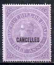 India 1860 QV Receipt Bill or Draft 1/2a lilac opt'd CANCELLED slightly disturbed gum (Revenue)