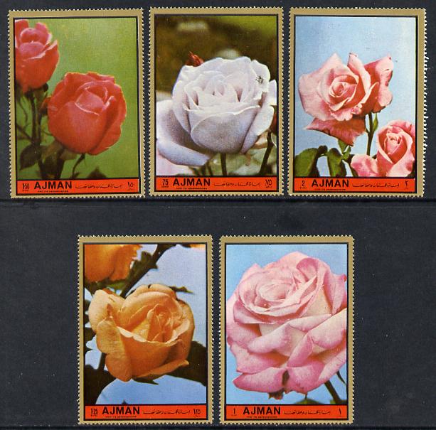 Ajman 1972 Roses #7 perf set of 5 unmounted mint, Mi 2089-93