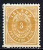 Iceland 1882-95 3a yellow mtd mint but thinned, SG20b