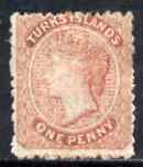 Turks Islands 1867 QV 1d rose no wmk unused (no gum) SG 1